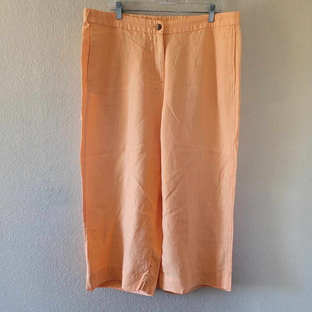 J. Jill Love Linen Womens 100% Linen Pants XL Orange Wide-Leg Cropped Pockets